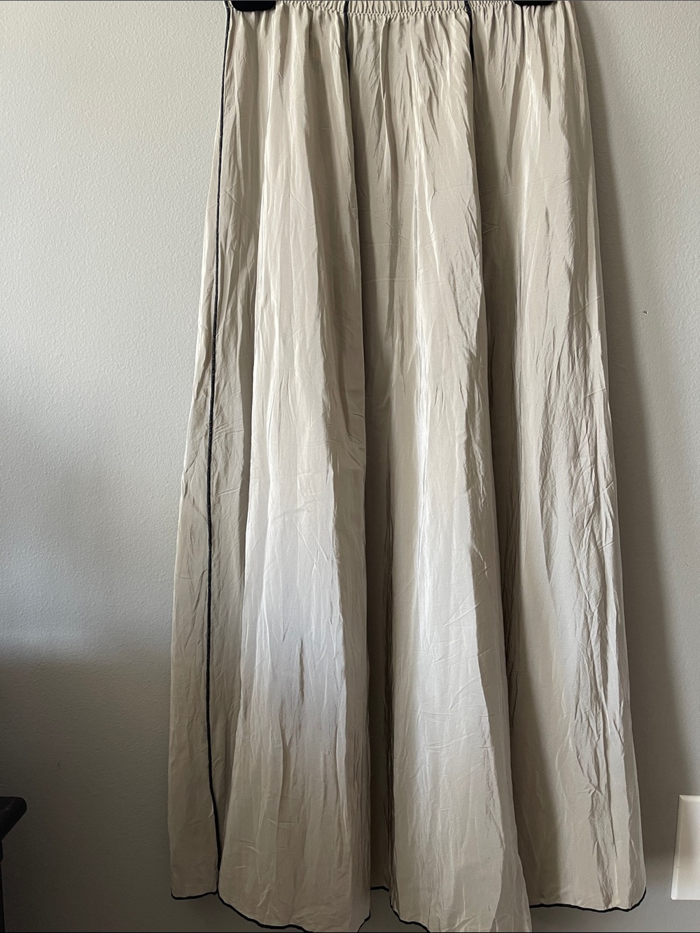 Women's taupe Maxi Silk Skirt with Subtle Black Trim